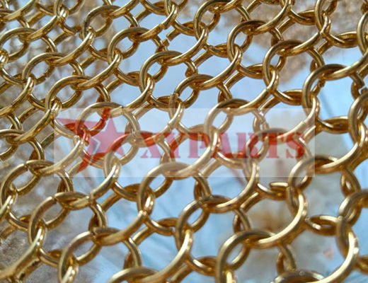 Feuerfester Metall-Mesh Curtain Restaurant Partition Ring-Vorhang mit Goldfarbe